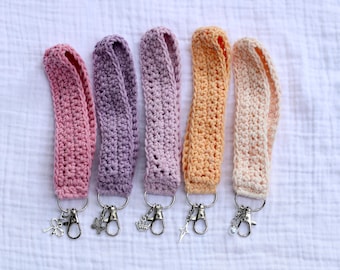 Handmade Crochet Key Wristlet - Unique handmade gift. Thoughtful gift for her. Gift for mom. Bright colors.