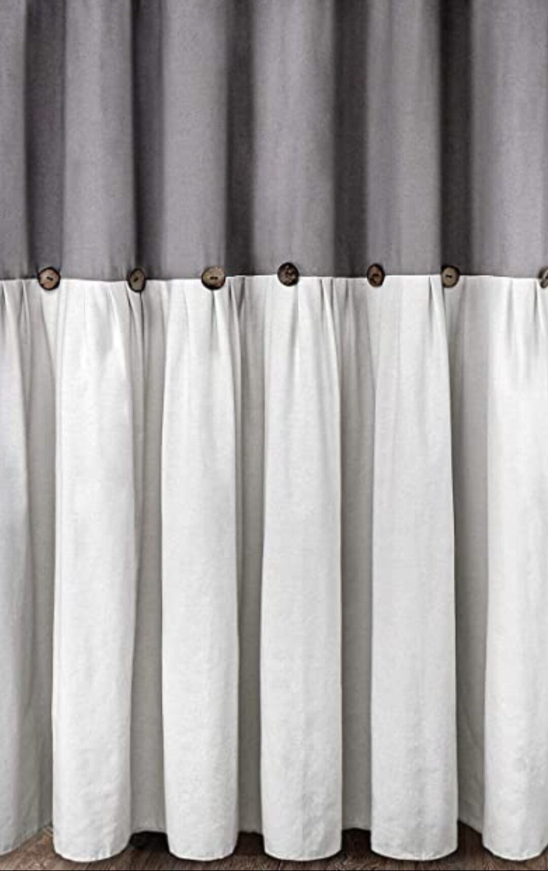 Handmade French Farmhouse Shower Curtain, Chic, Shabby, Vintage Button