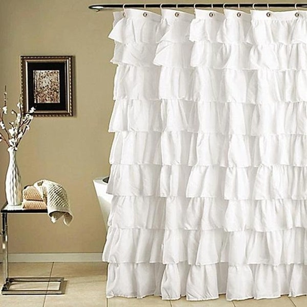 White Ruffle Curtain Etsy