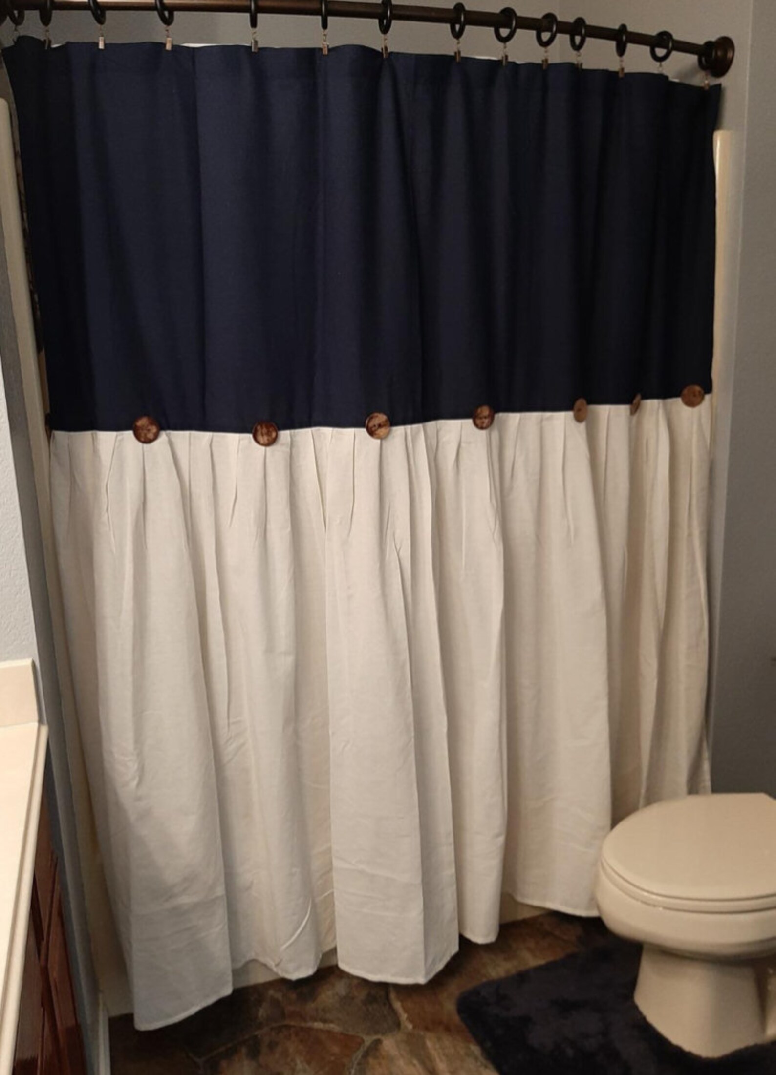 French Farmhouse Shower Curtain Chic Shabby Vintage Button Etsy