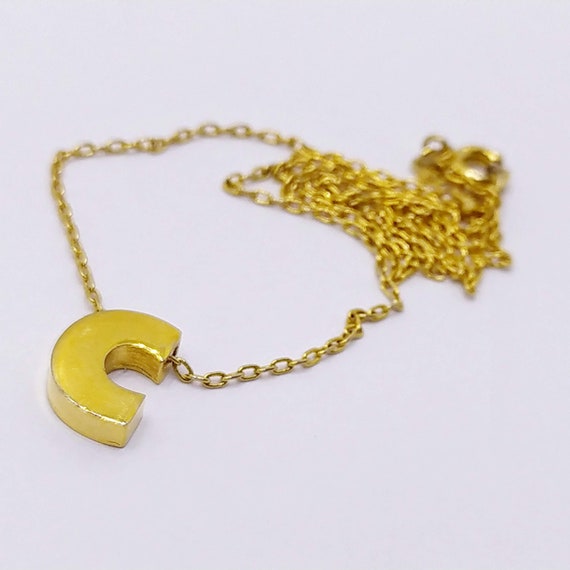 Vintage gold letter C necklace TRIFARI dainty alp… - image 1