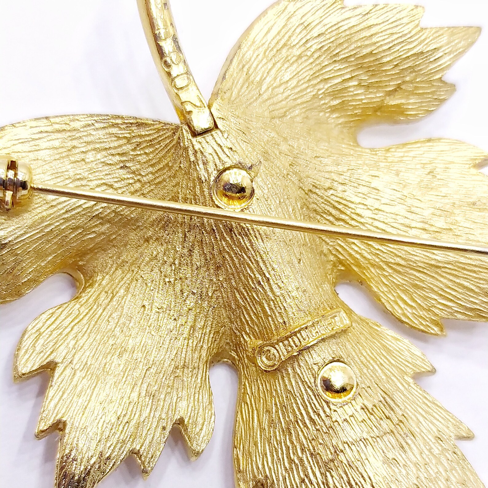 BOUCHER brooch Vintage large satin gold maple leaf brooch pin Etsy