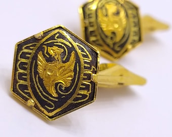 Vintage Damascene hexagonal cufflinks Black and Gold dragon cuff links Spanish Toledo damascene jewelry Gift for Groom Groomsmen