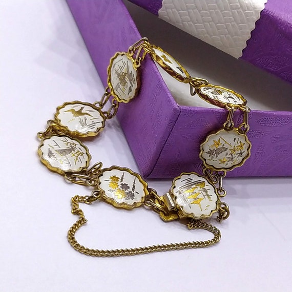 UNIQUE Damascene bracelet Vintage white and gold … - image 4