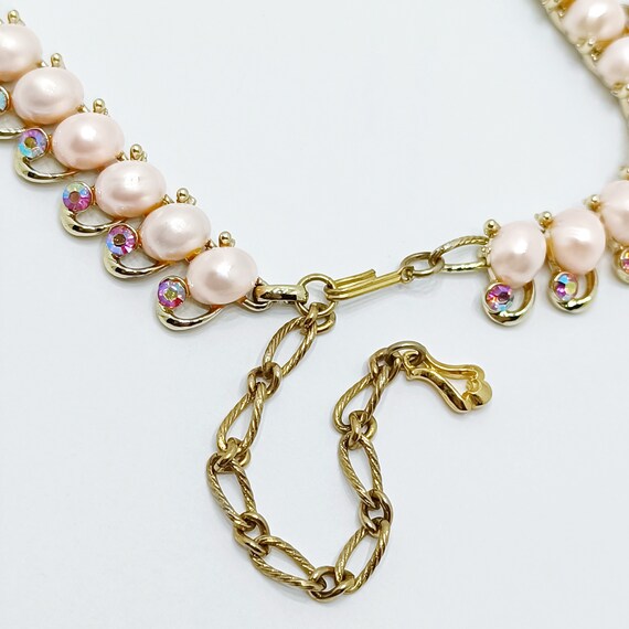 Vintage pink pearl collar necklace Faux pearl gol… - image 7