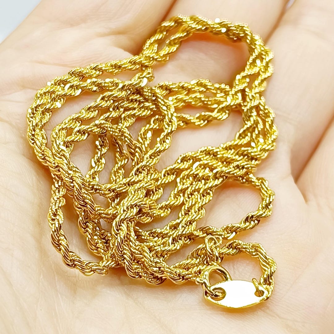 Vintage Thin Rope Chain Gold Tone Twisted Neckla LONG Trifari TM Gold ...