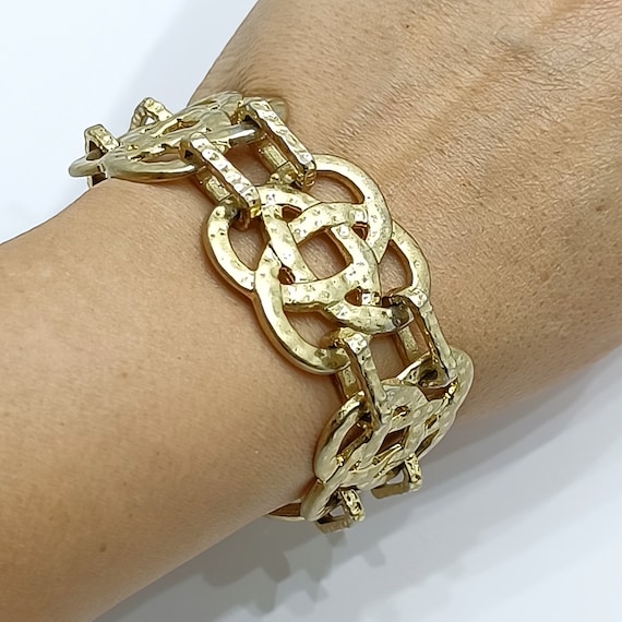 Vintage LIA SOPHIA hammered bracelet Wide gold to… - image 1