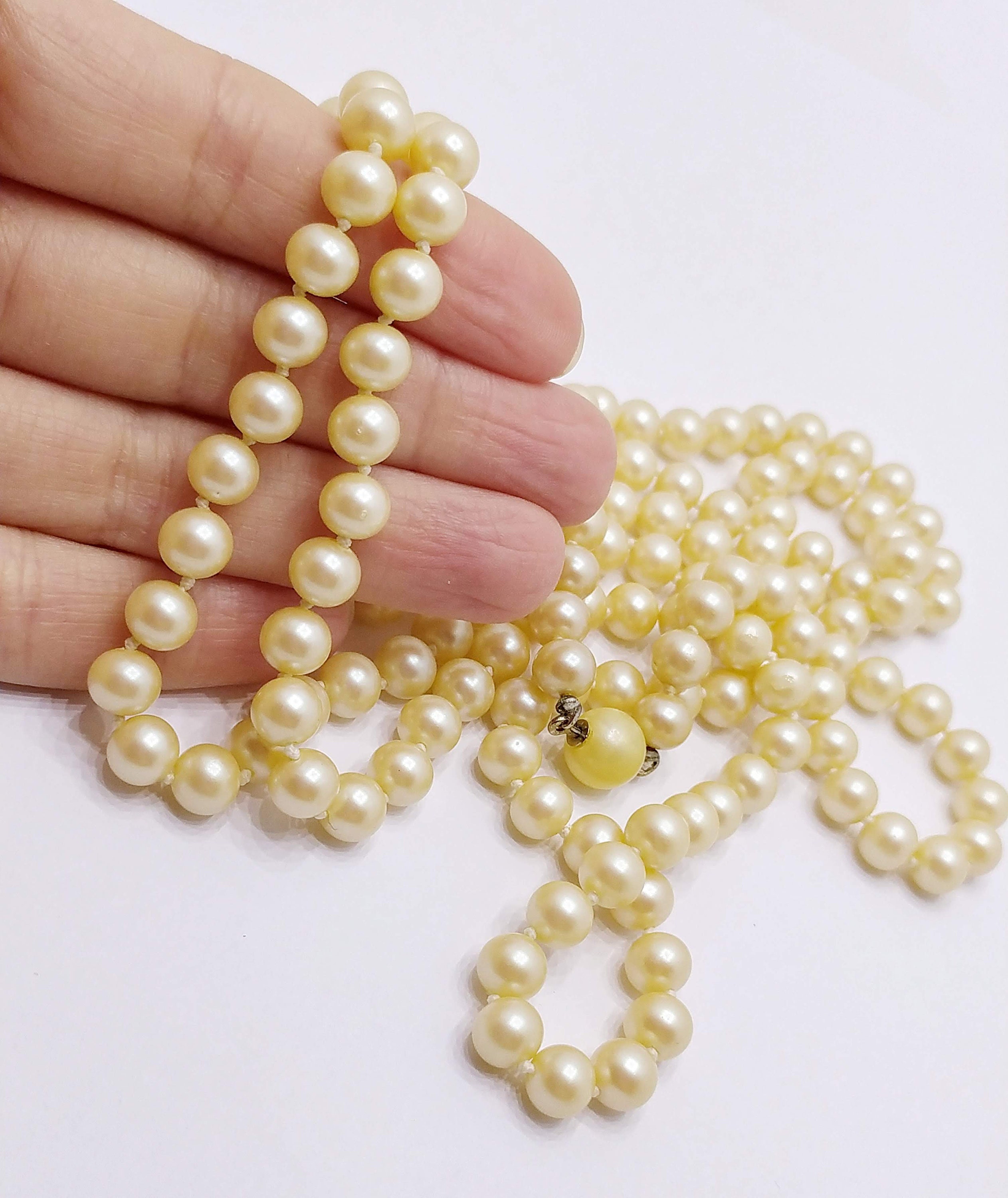 Extra Long Faux Pearl Necklace Vintage Knotted Pearl Necklace Etsy