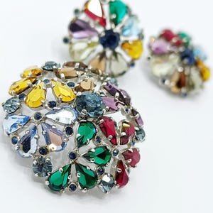 Vintage multicolor Strass Brosche und Ohrringe Set Signiert Made in WEST GERMANY Schmuckset Demi Parure