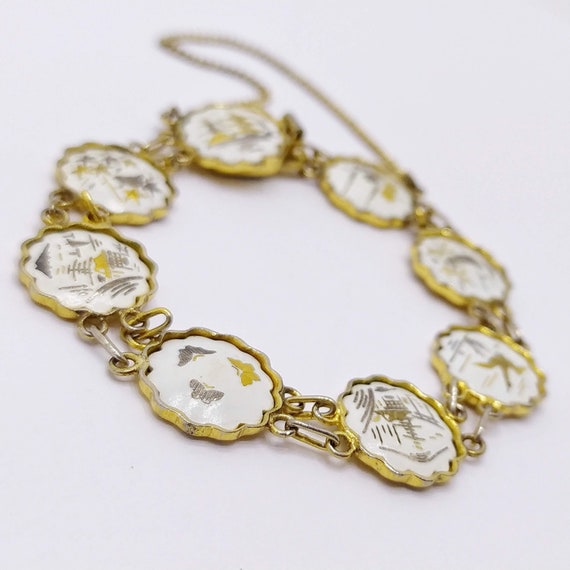 UNIQUE Damascene bracelet Vintage white and gold … - image 2