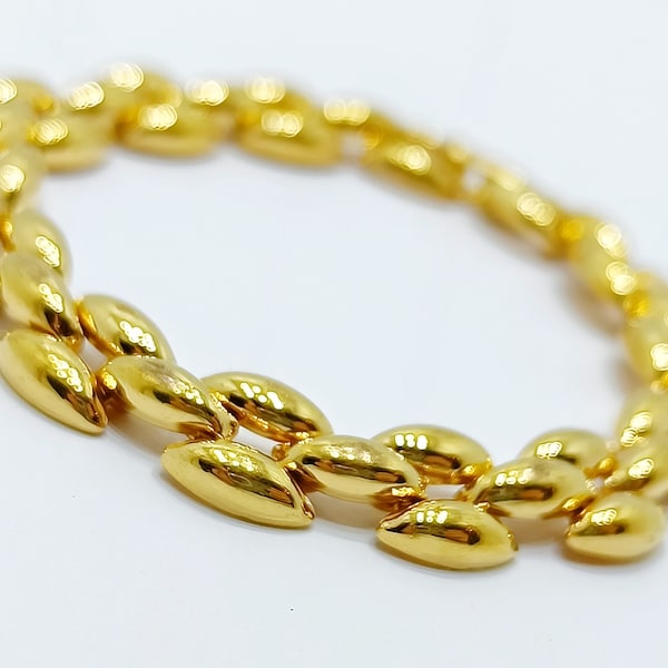 Gold panther link bracelet NAPIER basket bracelet Vintage gold plated link bracelet 7"