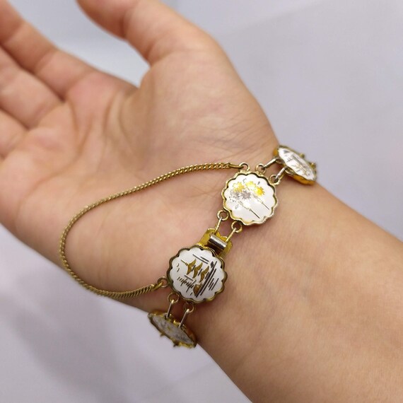 UNIQUE Damascene bracelet Vintage white and gold … - image 6