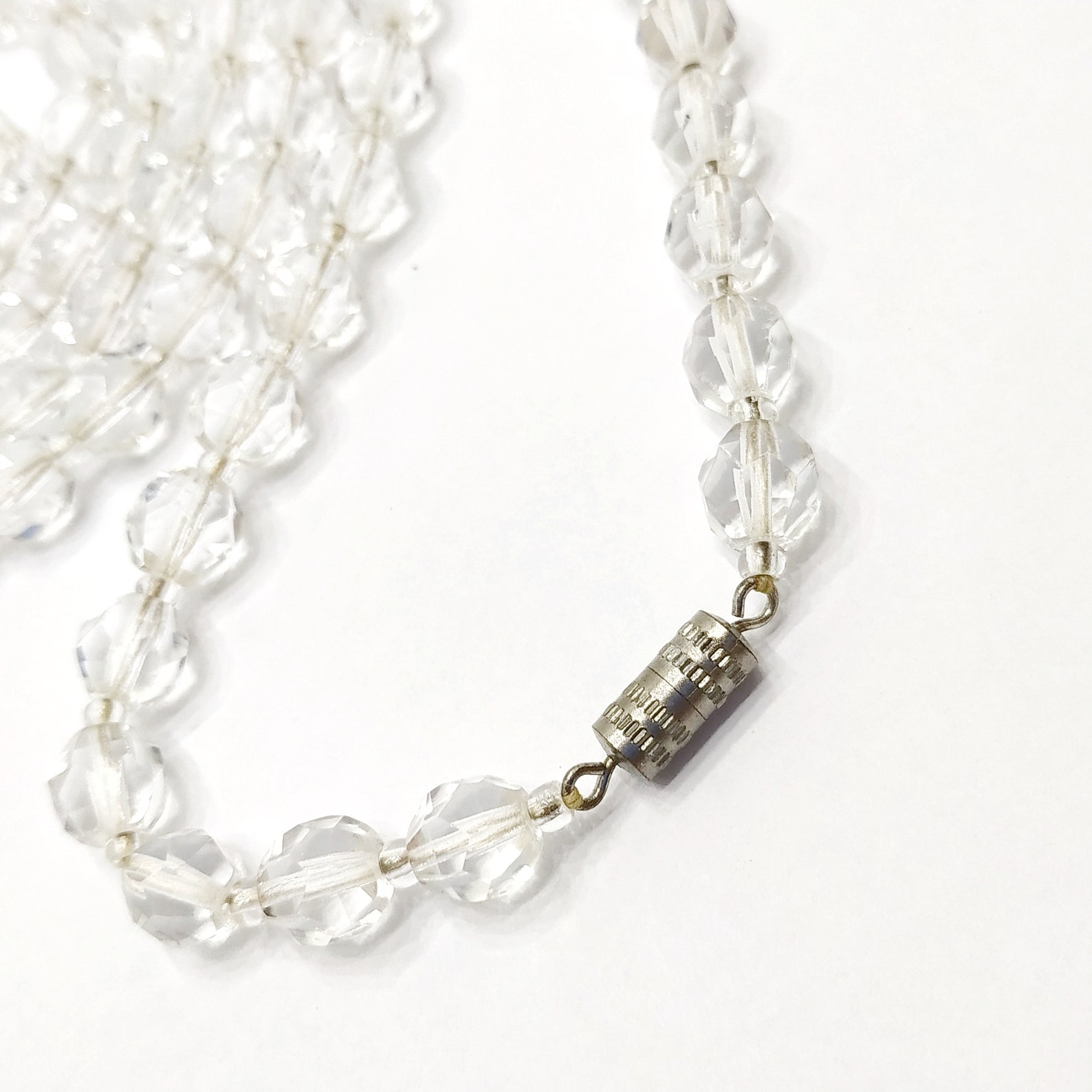 Opera length necklace Vintage long clear glass bead necklace Etsy