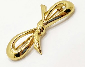 Broche de lazo de oro MONET para mujer Broche de lazo de cinta vintage pin Art deco Pin de tono dorado