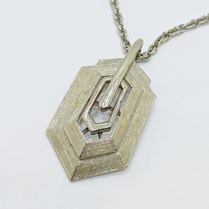 Silver tone Goth pendant with chain Brutalist modernist necklace Statement gothic pendant Vintage Art Deco pendant necklace