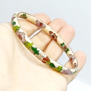 Vintage Chinese Cloisonne bangles  White floral Cloisonne bangle bracelets L size