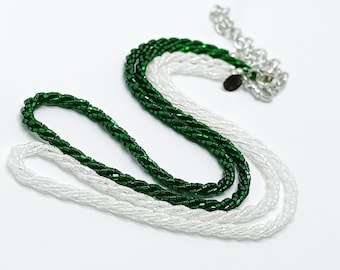 Multistrand beaded necklaces 90s Vintage Twisted Green and White chokers Set of 2NOLAN MILLER seed bead necklace