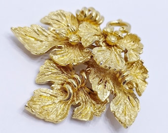 Broche vintage François CORO Grande épingle en feuille d'or Épingle en feuilles d'humulus