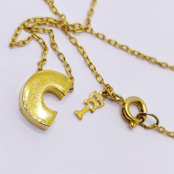 Vintage gold letter C necklace TRIFARI dainty alp… - image 3