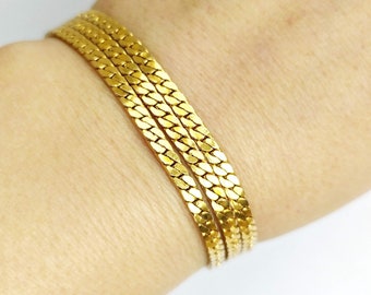 MONET gold chain bracelet Vintage flat three chain bracelet Gold tone herringbone bracelet for women 7 inches
