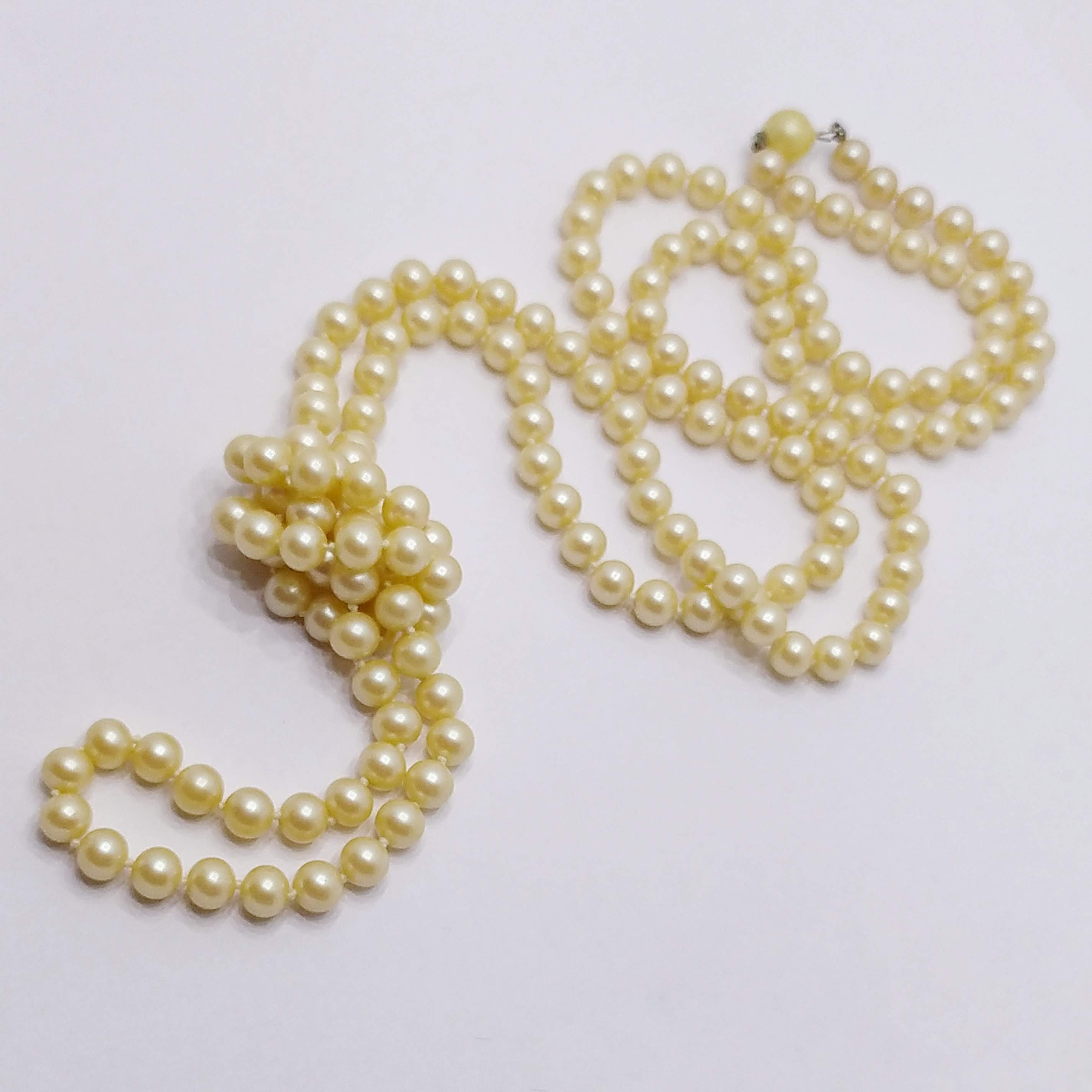 Extra Long Faux Pearl Necklace Vintage Knotted Pearl Necklace Etsy
