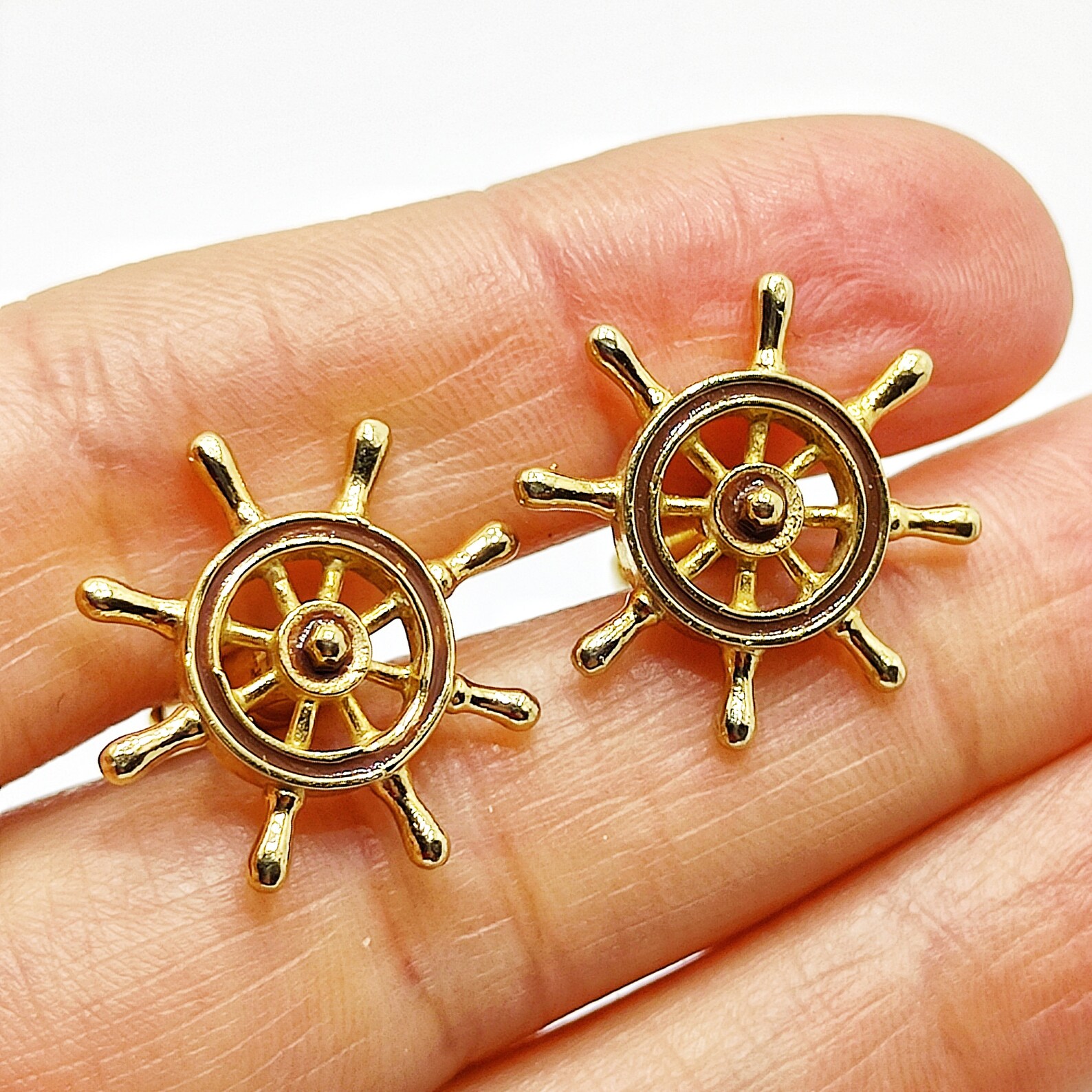 Gold nautical cufflinks Vintage ships helm cuff links Ships Etsy