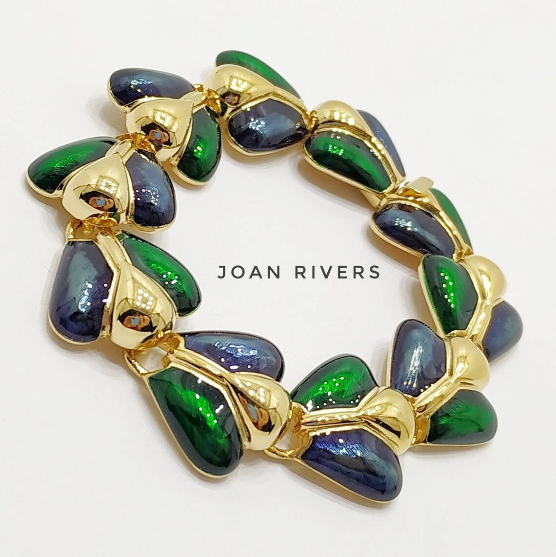 Chunky JOAN RIVERS bracelet Emerald heart link gold bracelet Etsy