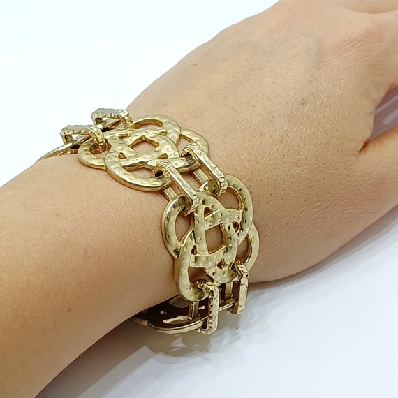 Vintage LIA SOPHIA hammered bracelet Wide gold to… - image 10