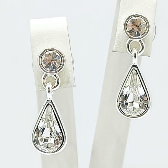 Vintage Classic Silver Tone Teardrop Stud Earrings Dangle Drop