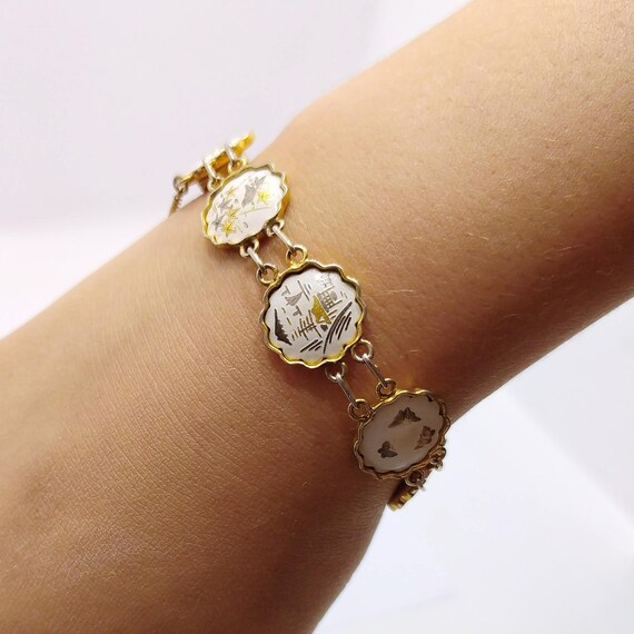 UNIQUE Damascene bracelet Vintage white and gold … - image 5