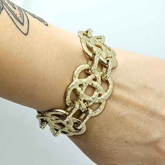 Vintage LIA SOPHIA hammered bracelet Wide gold to… - image 2