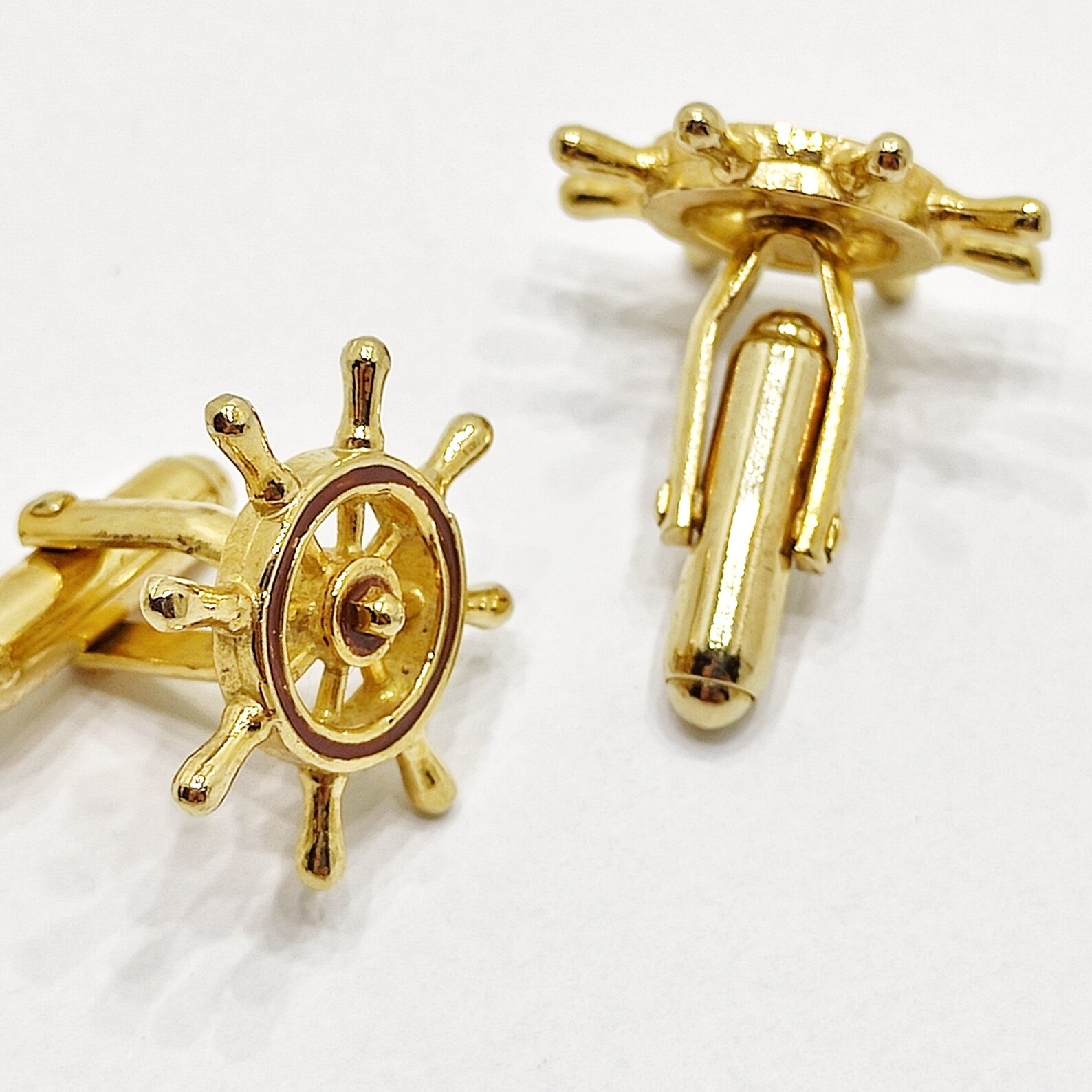 Gold nautical cufflinks Vintage ships helm cuff links Ships Etsy