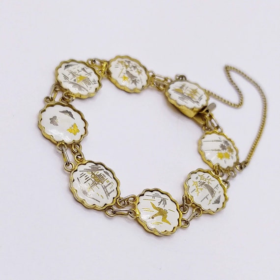 UNIQUE Damascene bracelet Vintage white and gold … - image 3