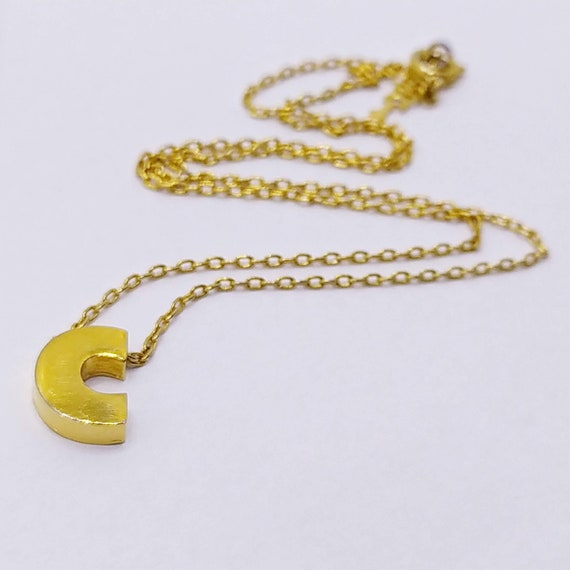 Vintage gold letter C necklace TRIFARI dainty alp… - image 5