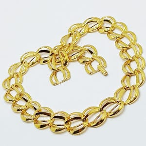 90s chunky chain necklace NAPIER gold  openwork chain choker necklace Vintage wide curb chain choker Gold tone flat link chain 16"