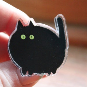 Fluffy Black Cat Acrylic Pin