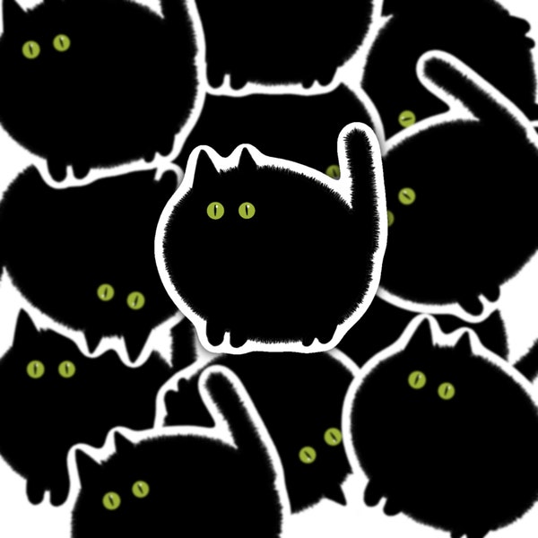 Fluffy Black Cat Vinyl Sticker