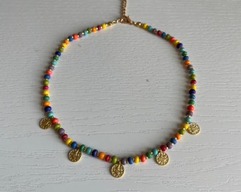 Rainbow Bead Choker // Boho Choker,  Rainbow Necklace, Rainbow Choker, Rainbow Jewelry, Seed Bead Choker, Gold Choker, Bead Necklace