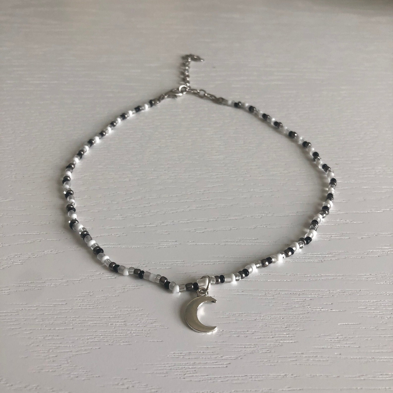 Moon Choker Necklace Beaded Choker with Moon Charm Seed Bead Etsy