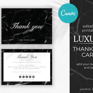 Luxury Printable Thank You Card template For your business | Marble Thank you Card | Black Thank you card | Card Template | Branding Kit