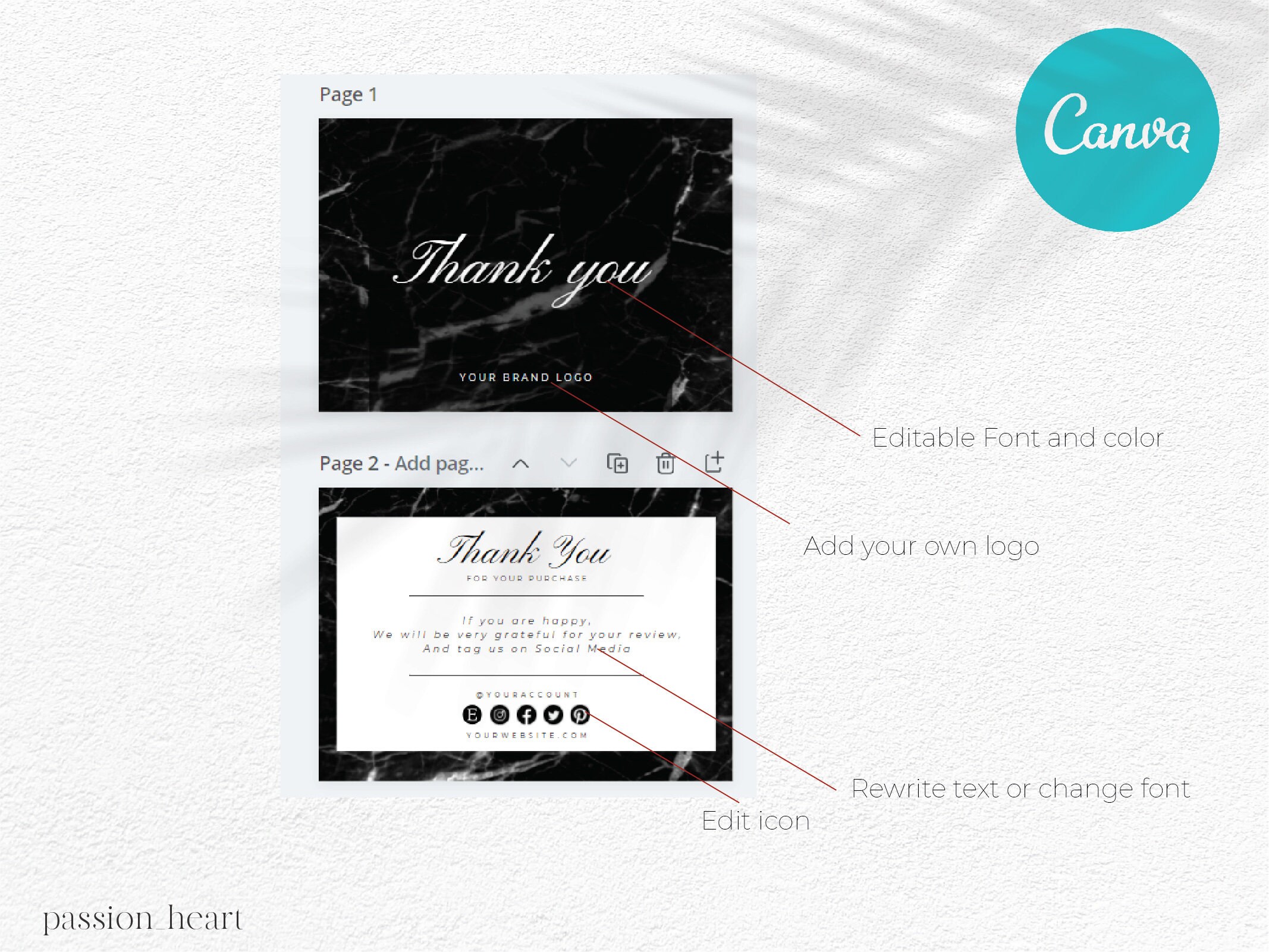 Luxury Marble Thank You Card Template: Editable Business Branding ...