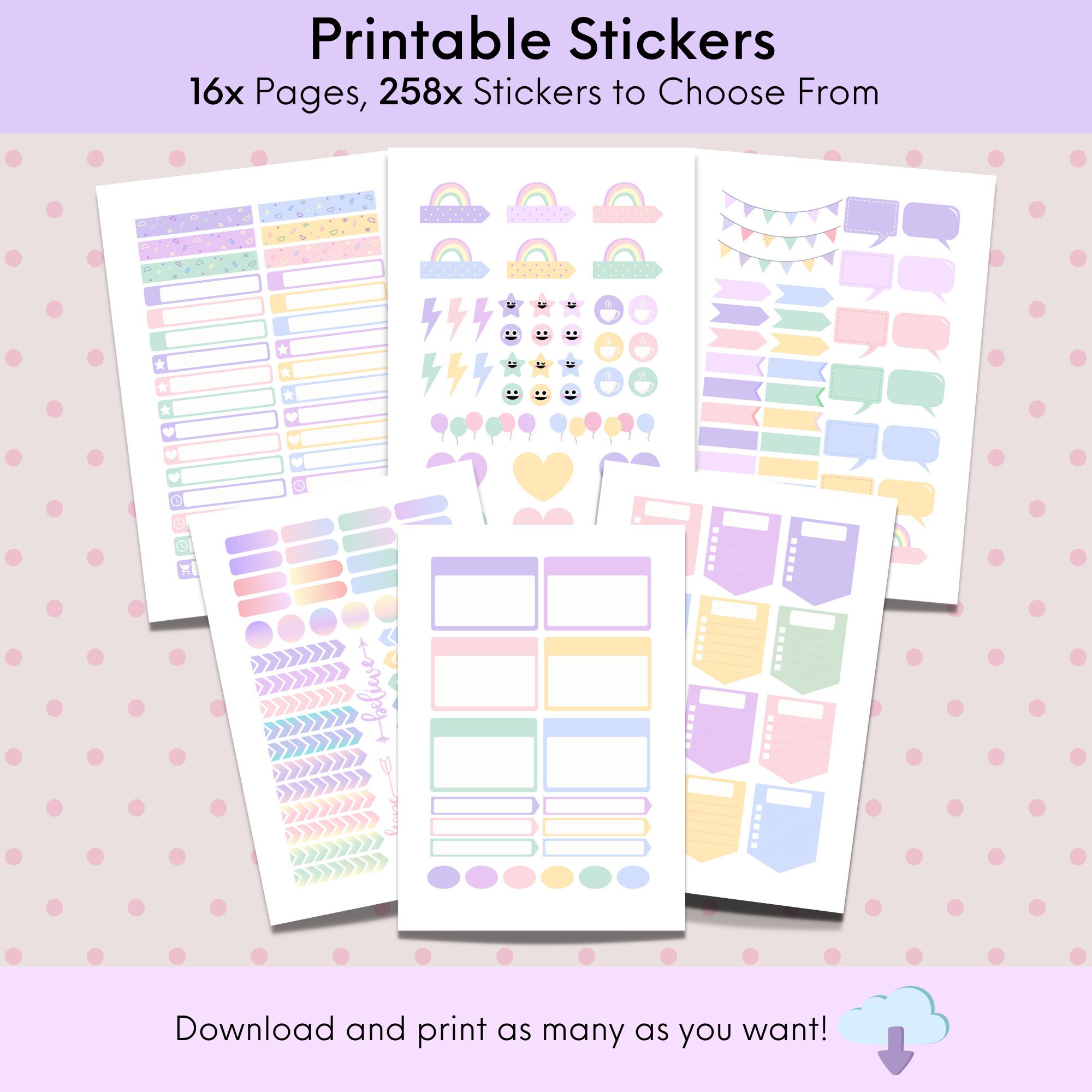 256x Cute Printable Planner Stickers Printable PDF Sticker | Etsy