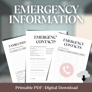 Notfallkontakt & Familieninfo zum Ausdrucken | Medizinisches Merkblatt, Servicenummern, Vertrauenswürdige Kontakte - Sicherheitsplan Evakuierungsbereitschaft