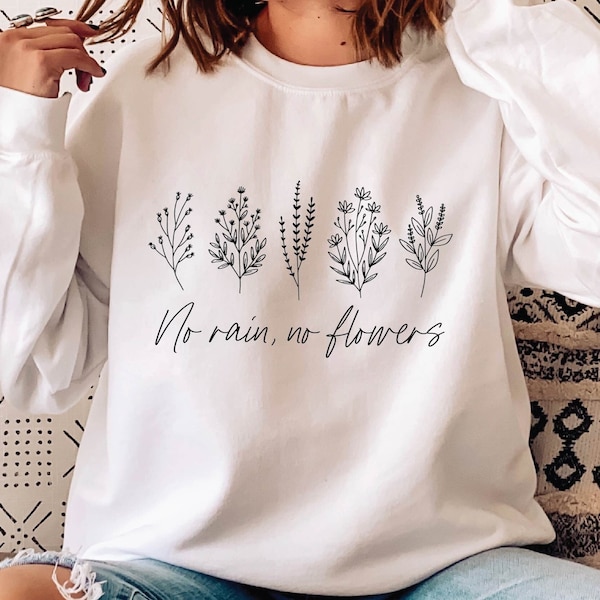 No rain no flowers svg with wildflowers cutting file for cricut - Cita de salud mental png clipart floral uso comercial