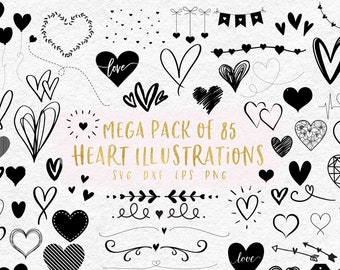 Hart SVG Bundel - Dividers, Gestikte Harten, Abstracte Harten, Hart Stencils Cut Files EPS SVG Dxf Png Harten Clipart