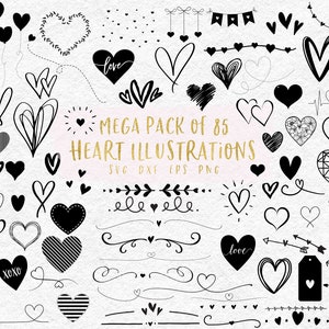 Hart SVG Bundel - Dividers, Gestikte Harten, Abstracte Harten, Hart Stencils Cut Files EPS SVG Dxf Png Harten Clipart