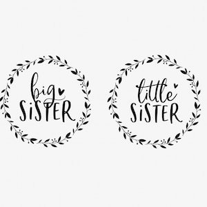 Große Schwester und kleine Schwester SVG-Schnittdateien für Cricut mit Blumenkranz SVG Dxf Eps PNG Clipart