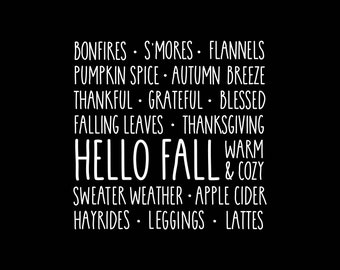 Hallo herfst woorden SVG digitaal ontwerp gesneden bestand voor Cricut herfst en herfst clipart woorden dankbaar dankbaar Pumpkin Spice Lattes bladeren smores