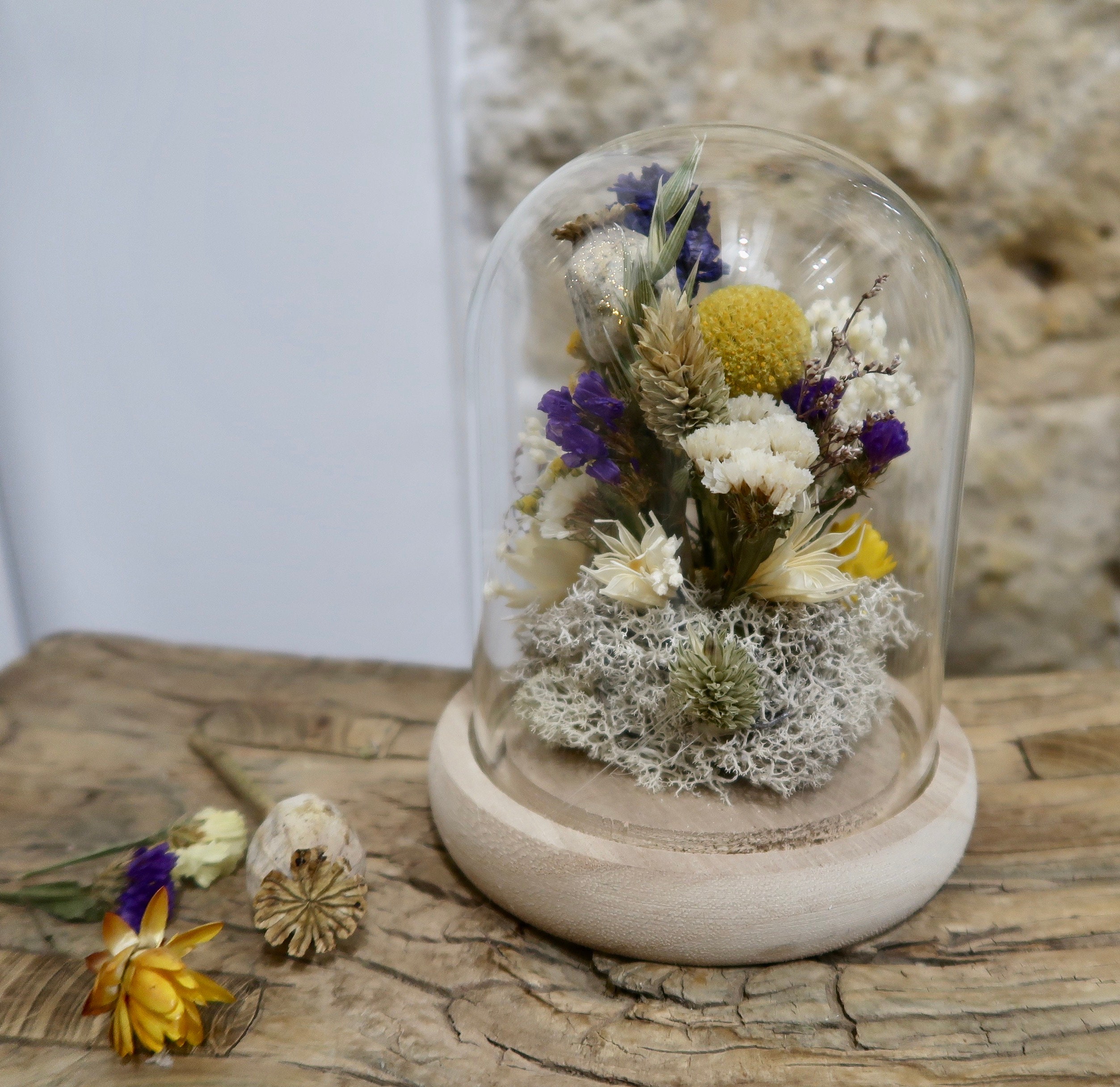 Cloche en Fleurs Séchées Globe Fleuri Petite Positano