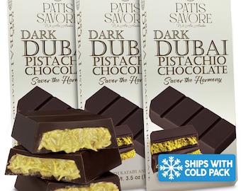 Dark Dubai Chocolate Bar Set, Pistachio Kataifi Filling, 3 Pack Gift, Gourmet Middle Eastern Chocolate, Luxury Sweet Gift for Her Him